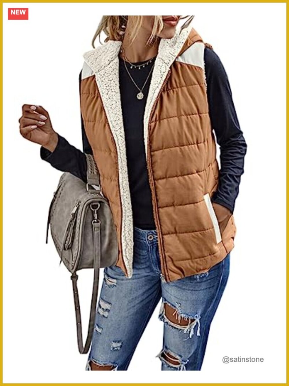 Sherpa Fleece Full Zip Reversible Vest Warm Hoodie Outwear with Pockets